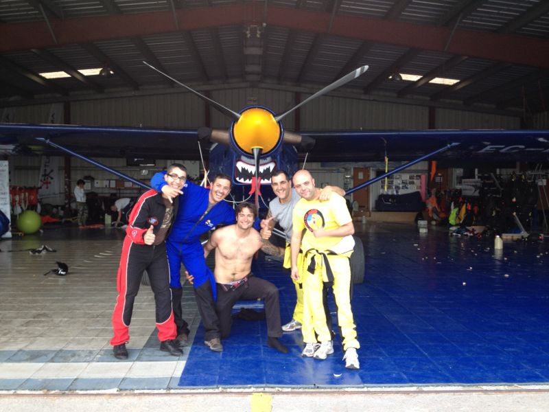 Three-way formation skydive over Empuriabrava