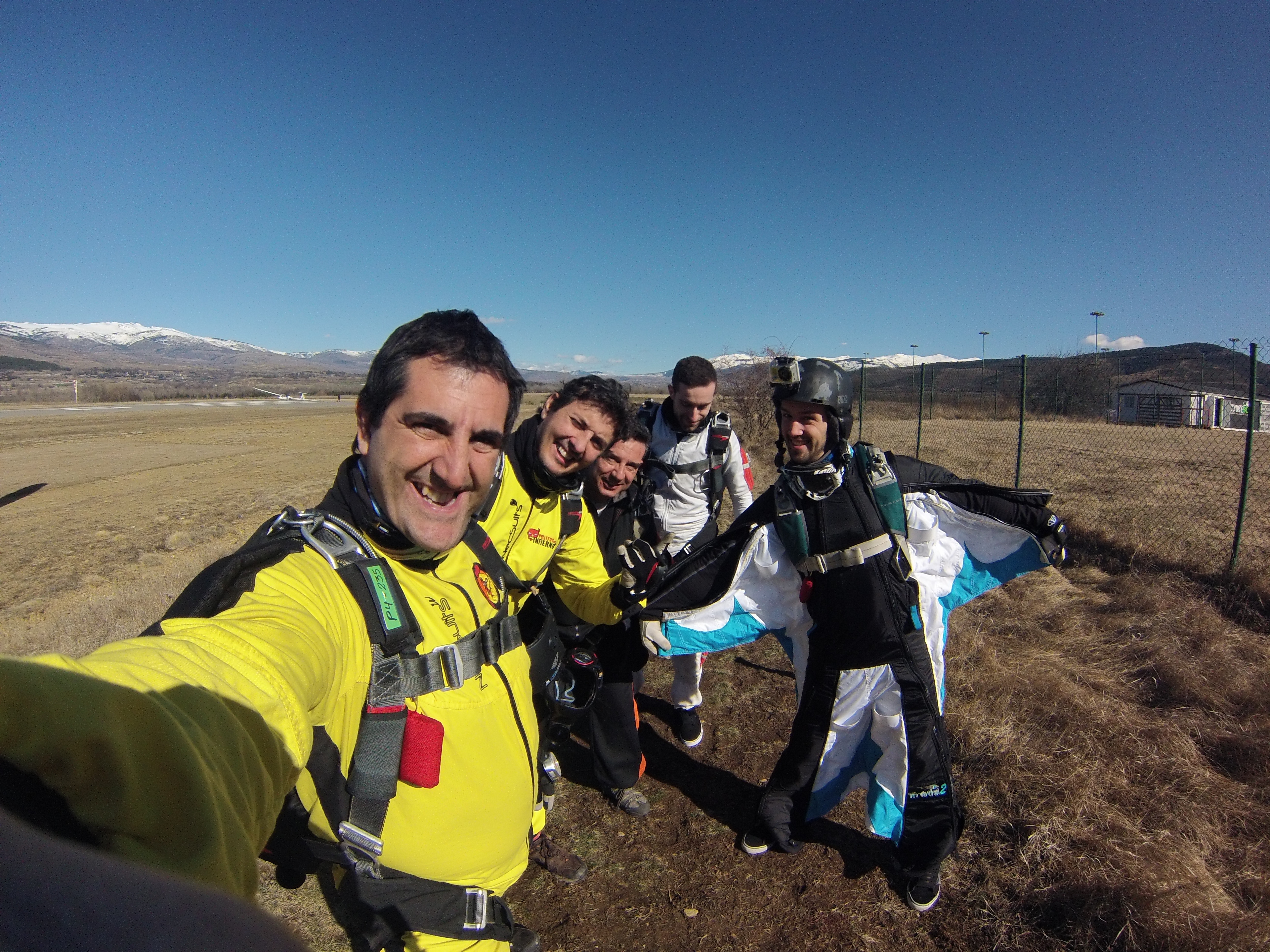 GoPro freefall selfie with blue sky background